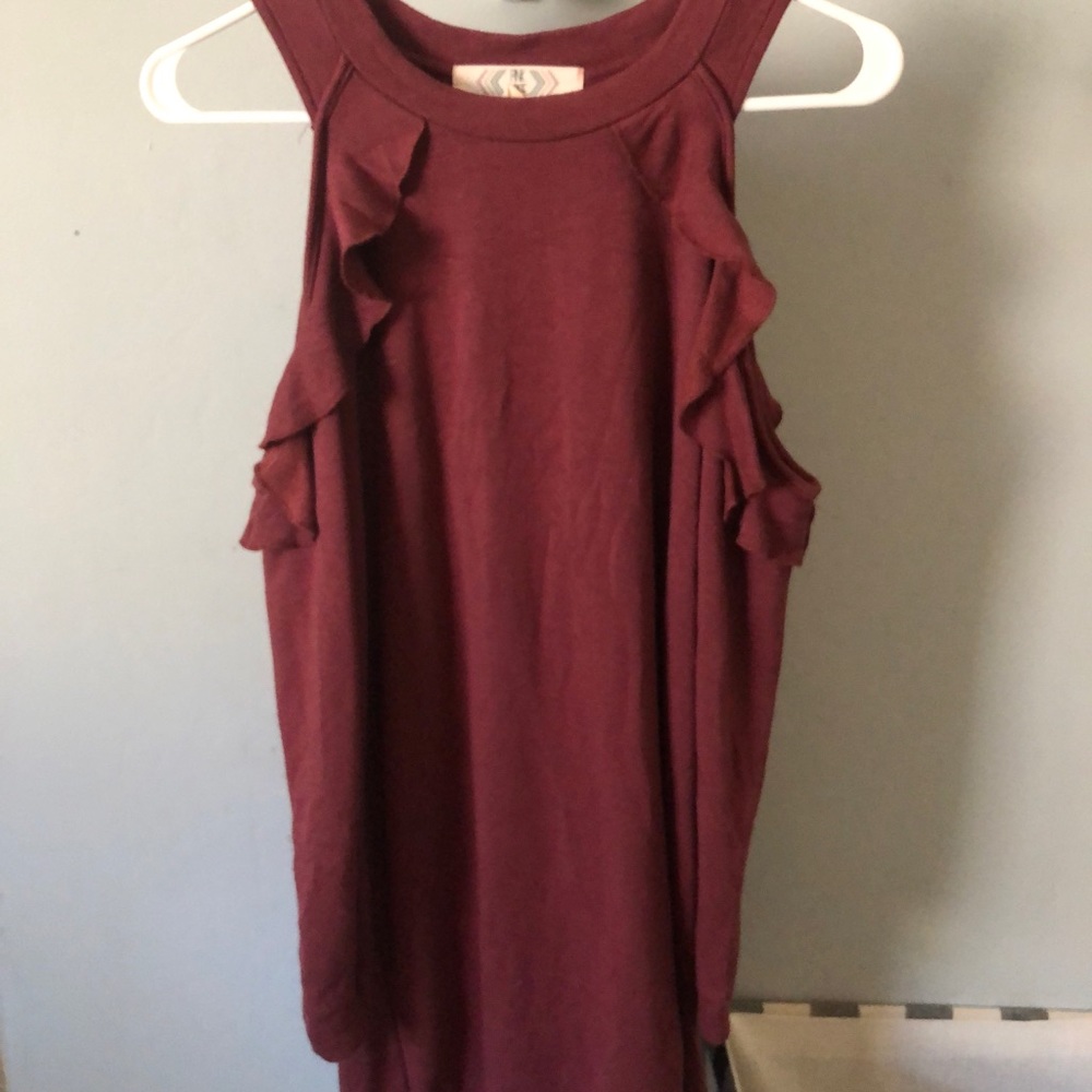 Burgundy open shoulder dress